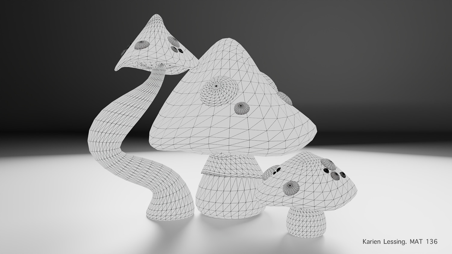 Still Life by Karien Lessing - a wireframe model of three mushrooms